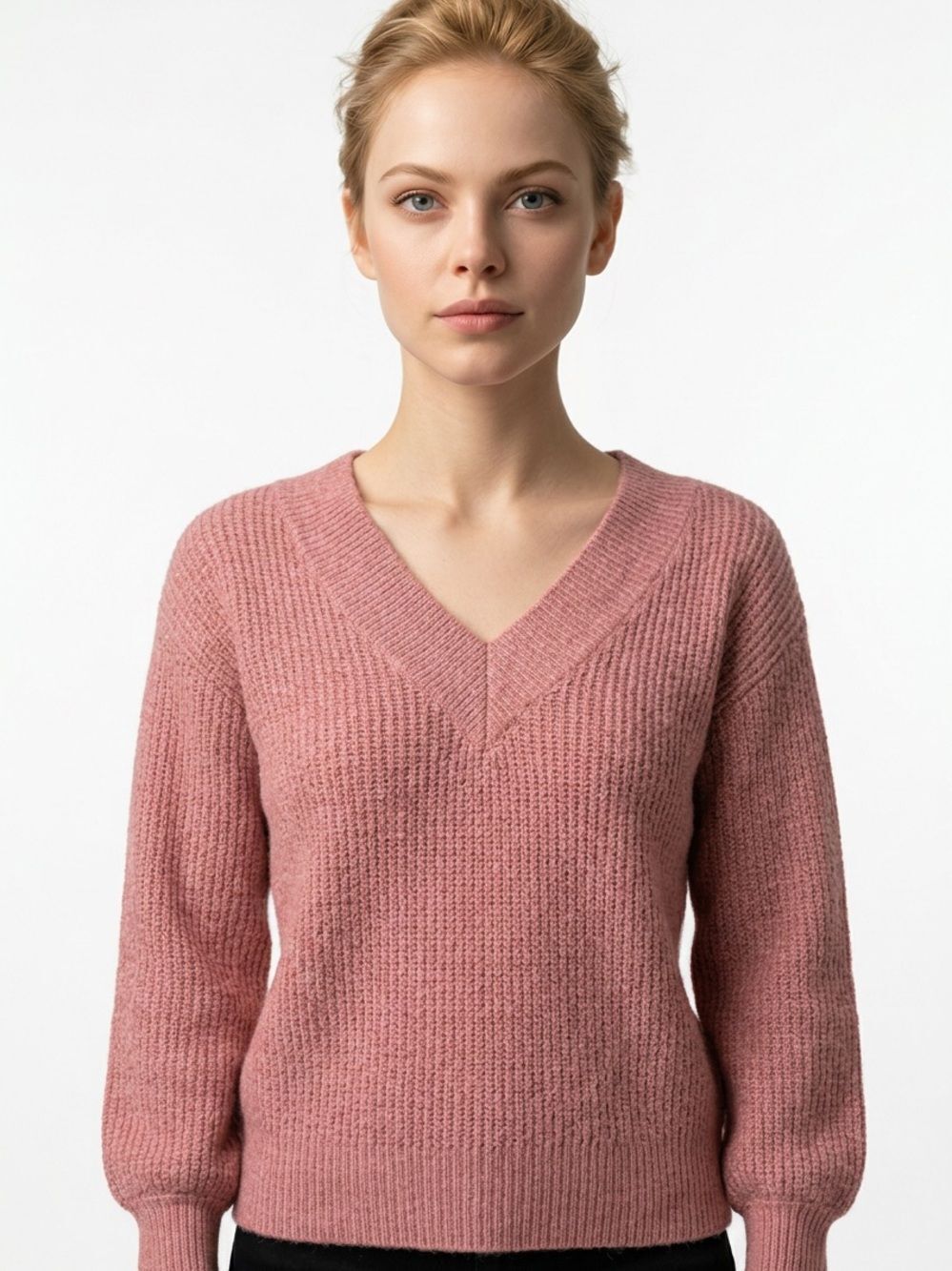 PINK ROSE | NEW Soft Bronze V-Neck Puff Sleeve Sweater Women’s Size X-Small